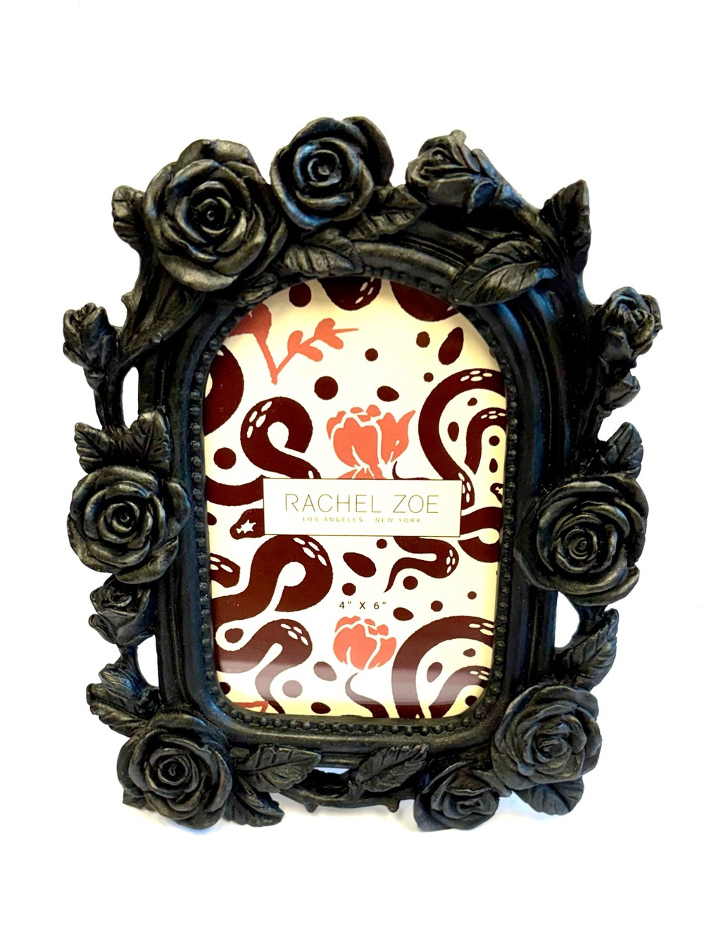 Rachel Zoe Gothic Black Rose, Leaves, Buds Arched 4 x 6 Picture Frame F461025